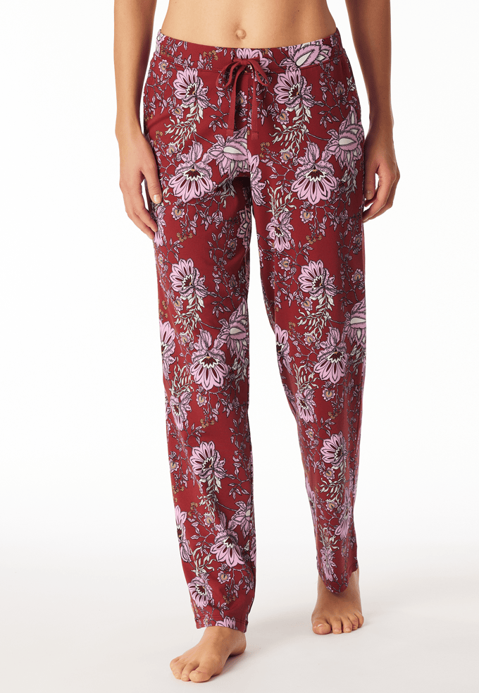 SCHIESSER dames Mix+Relax Pantalon - dames loungebroek - donkerrood dessin
