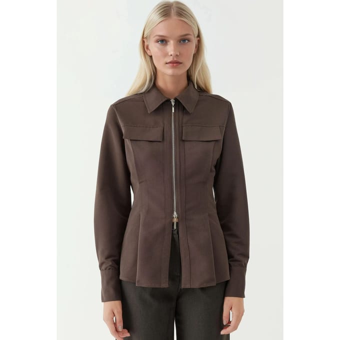 Aansluitend Langwerpig Shirt met Ritsdetail