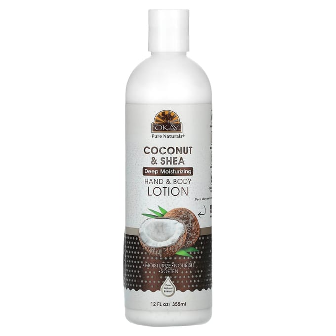 Okay Pure Naturals, Lotion Mains & Corps, Noix de Coco & Karité, 12 fl oz (355ml) white