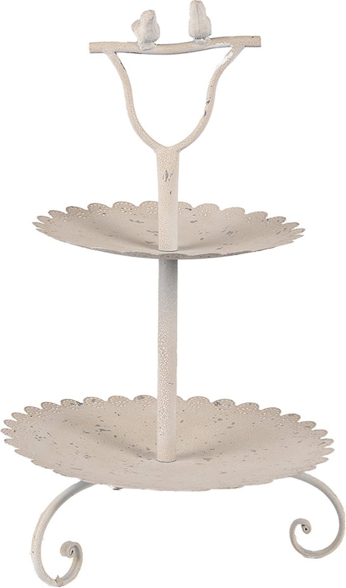 Clayre & Eef Etagère 2 laags Ø 32x51 cm Beige Metaal Vogels
