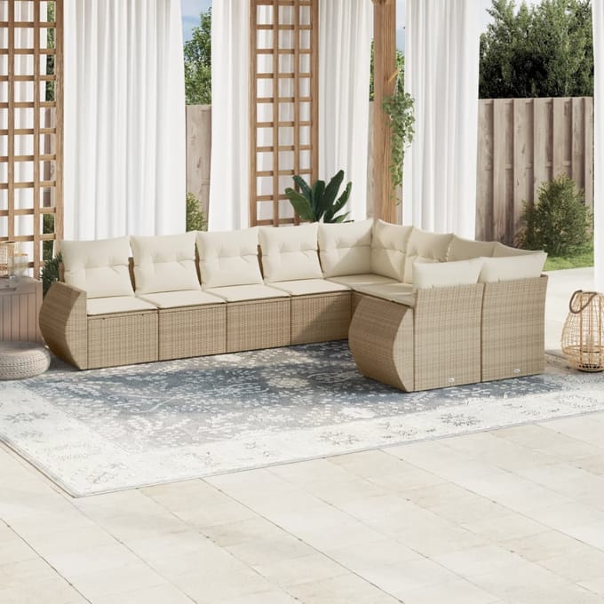 vidaXL - 9-delige - Loungeset - met - kussens - poly - rattan - beige