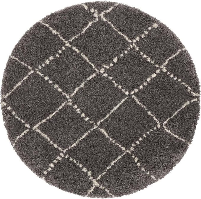 Rond hoogpolig vloerkleed Allure - donkergrijs/crème 120