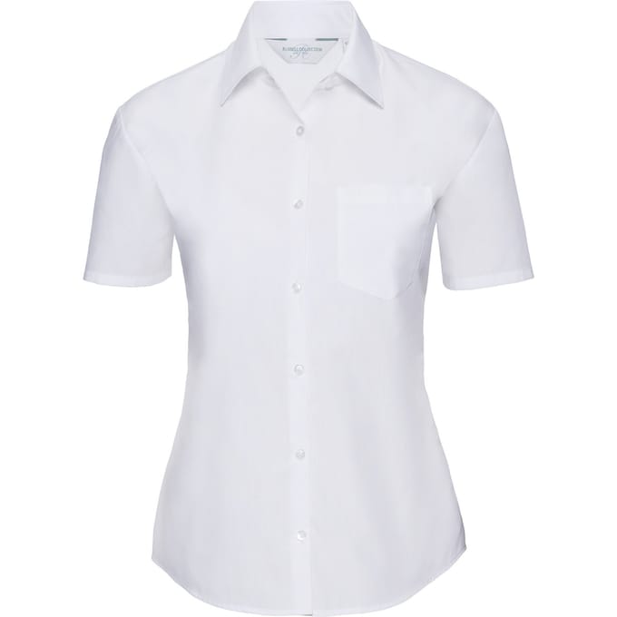 Russell Collectie Dames/Dames Korte Mouwen Poly-Katoen Easy Care Poplin Shirt (Wit)