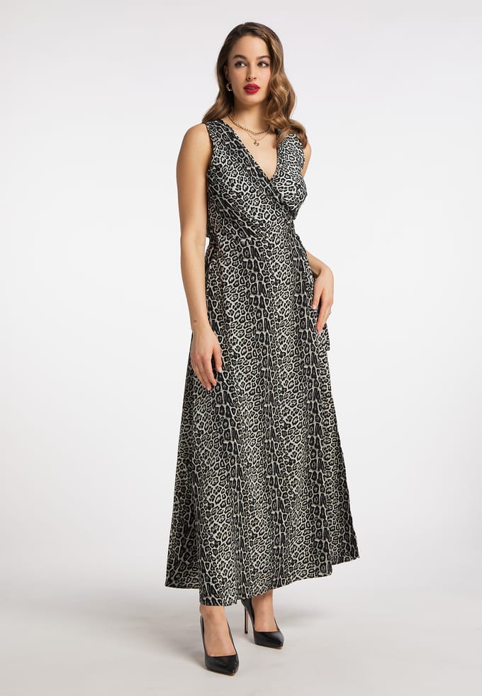 Faina Maxi-jurk met luipaardprint nelice Dames Grijze Leeuw