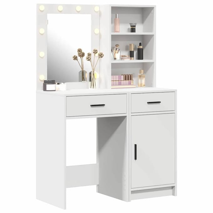 vidaXL - Dressing - tafel - set - met - LED - 2 - st - Wit - Bewerkt - hout