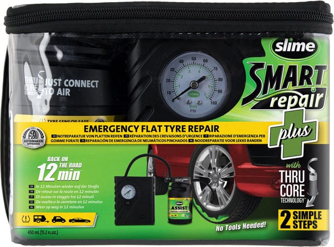 Slime 50138-51 Smart Repair Plus Kit - Noodreparatie bij een lekke band - Dicht een lek van maximaal 6 mm - Reparatie in 12 Min. - 450 ml Afdichtmiddel & inflator - Voor auto’s & andere voertuigen