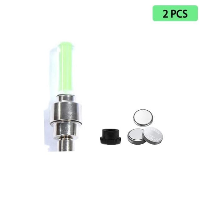 Décoration de vélo,Rayons de vélo néon avec batterie,bouchons de Valve de pneu,lumière Led de roue,accessoires de - 2pcs Vert