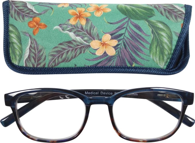 Lilly&June Leesbril Blauw Bloemmotief +2 - Met Bijpassend Etui