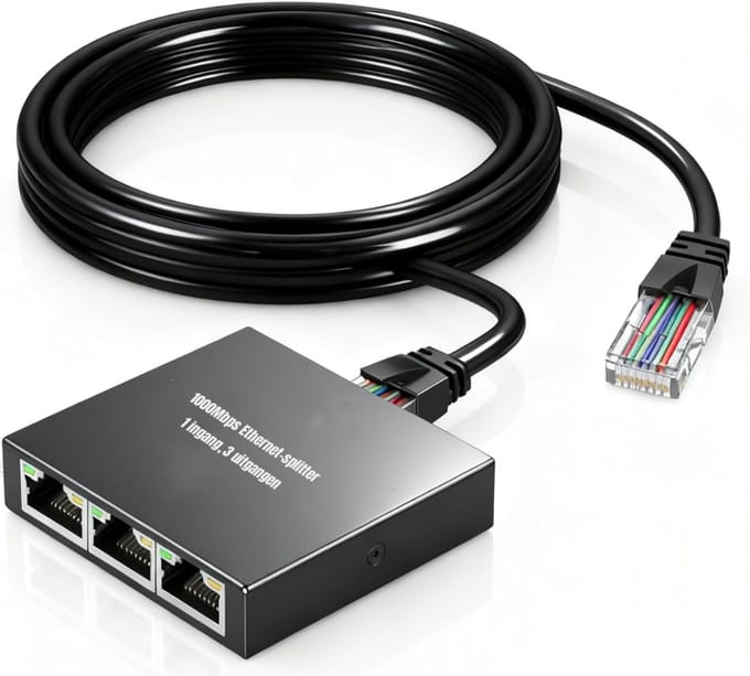 QIN® Internet Splitter - Netwerk Switch - Netgear Switch - Splitter Internetkabel - Netwerk Splitter - Zwart - 6cm x 6cm x 2cm