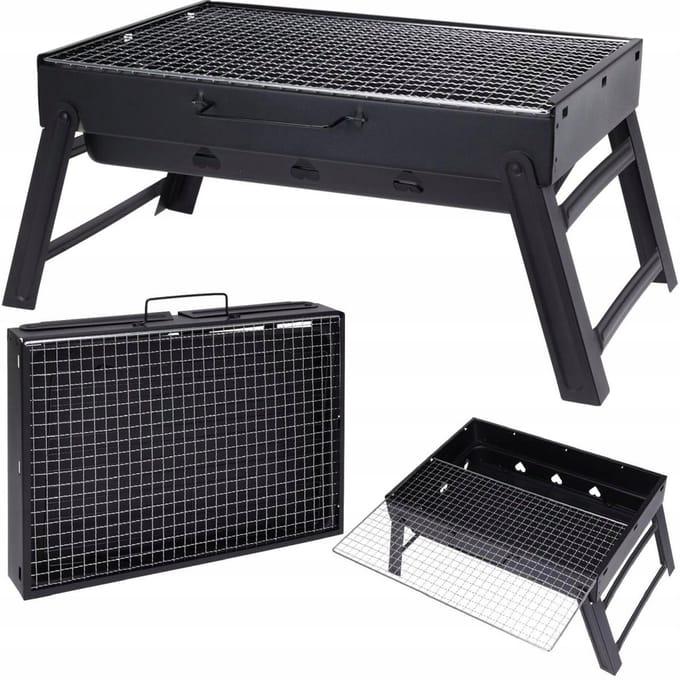 Draagbare Opvouwbare Koolgrill met Koffer en Handvatten - Zwart