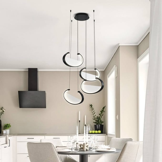 Viokef LED hanglamp Adele, Ø 75 cm, zwart, metaal, 4-lamps.