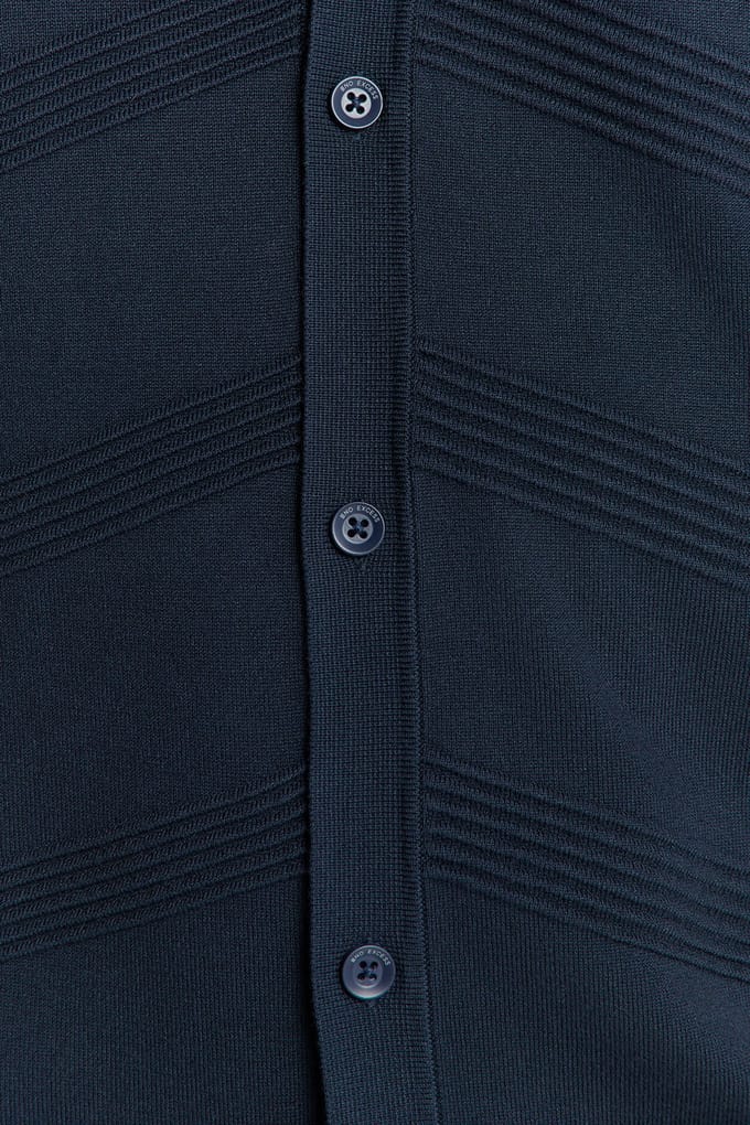 No Excess Pullover Short Sleeve Full Button Polo Relief Knit Deep Blue Größe: XXL | Pullover Outlet | Herren | Blau