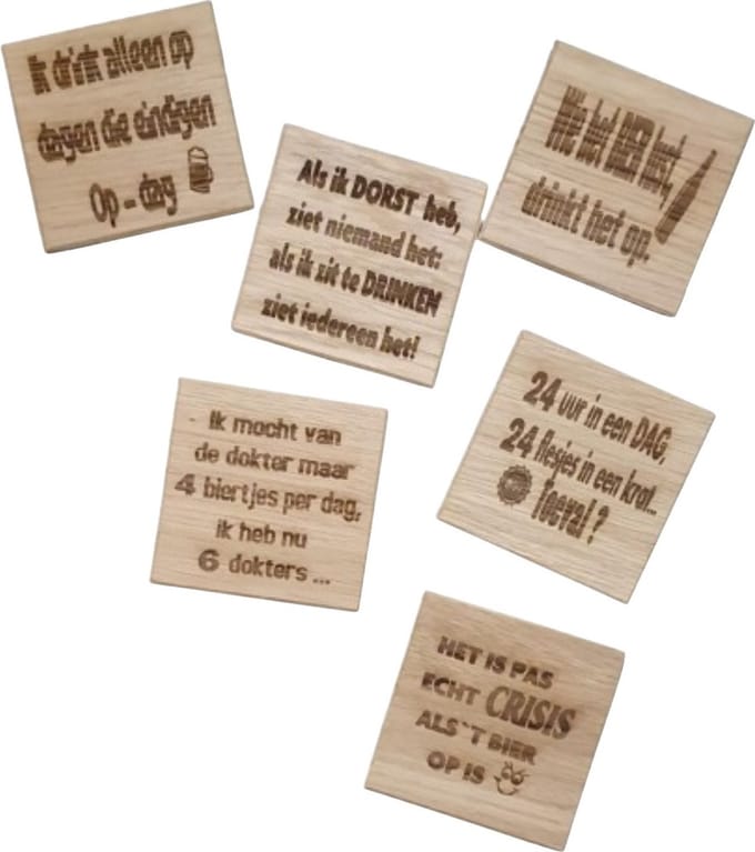 Houten eiken onderzetters set 6 stuks - bier - horeca - mancave