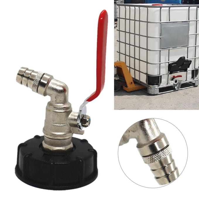 Watertankventielkoppeling S60x6 naar G34in Grofdraadadapter Messing Slangkraan Rode Handgreep