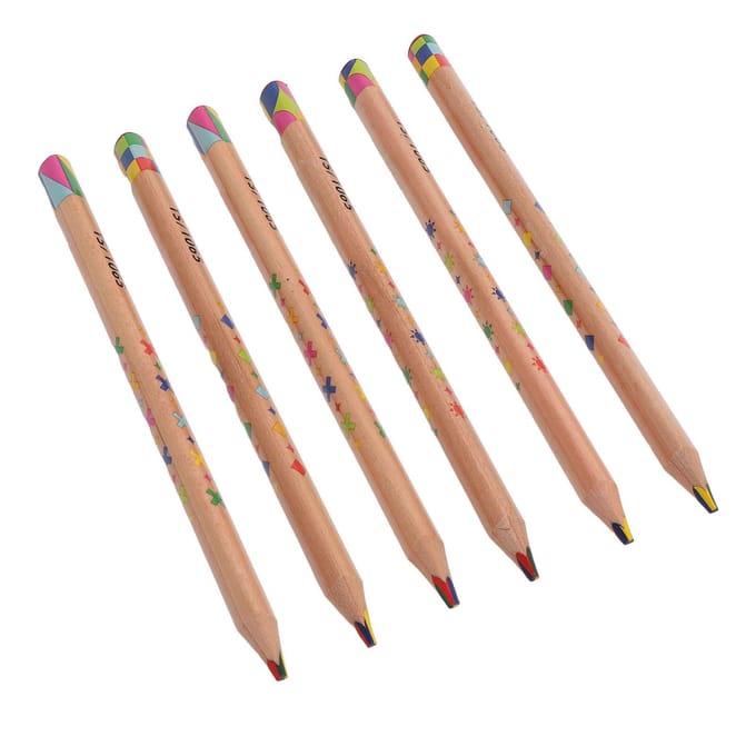 6 Stuks Regenboog Potlood Set Driehoekig Ontwerp 4 in 1 Kleurpotlood voor Tekenen Doodles Kaart Markeren beige