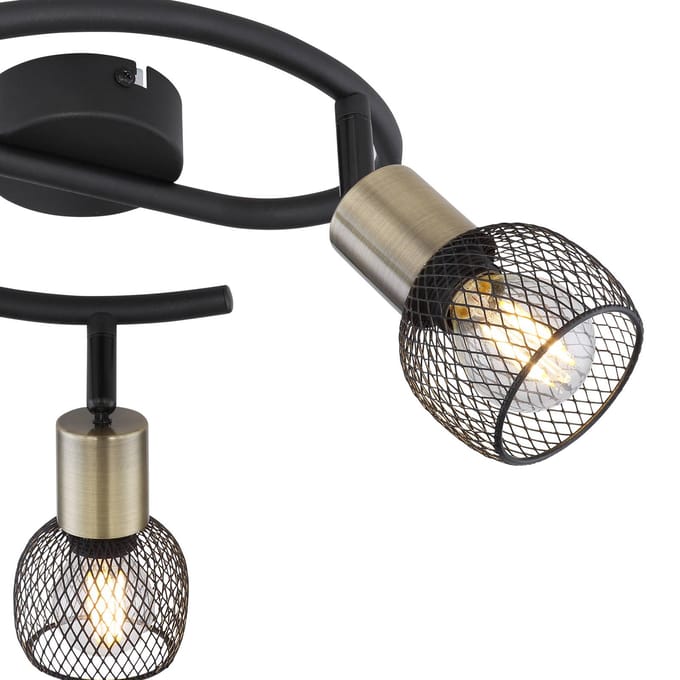 Globo Plafondlamp Fiastra, zwart/oudmessing 3-lamps