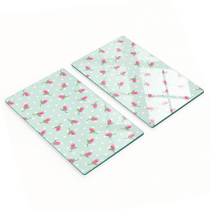 Multifunctionele decoratieve keukenplanken van gehard glas met rozenmotief, 2x30x52 cm