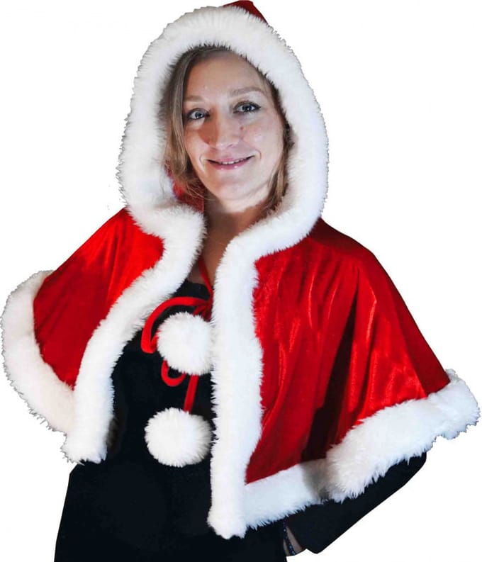 Sandy Kerst cape - met capuchon - rood - dames - kerstvrouw - kerstman - verkleed cape