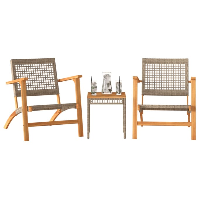 vidaXL - 3-delige - Bistroset - poly - rattan - en - massief - acaciahout - beige