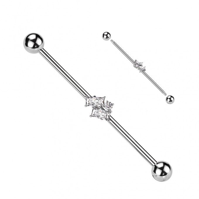 Industrial piercing PVD double Slanted Baguette - zilver - LMPiercings