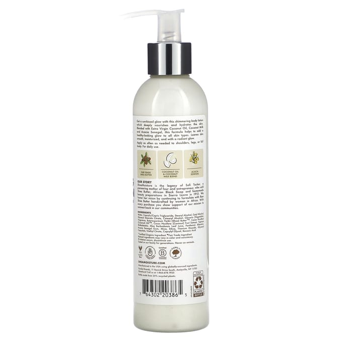 SheaMoisture, 100% Virgin Kokosolie, Glanzende Bodylotion, 7,6 fl oz (224 ml) white
