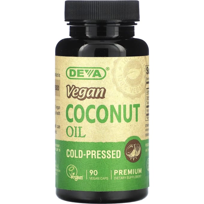 Deva, huile de coco végane, 90 gélules végétales
