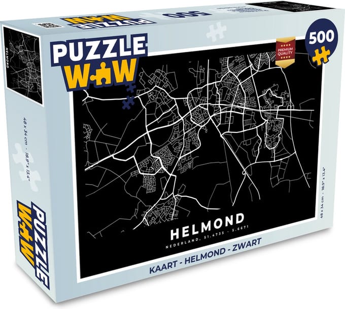 Puzzel Kaart - Helmond - Zwart - Legpuzzel - Puzzel 500 stukjes