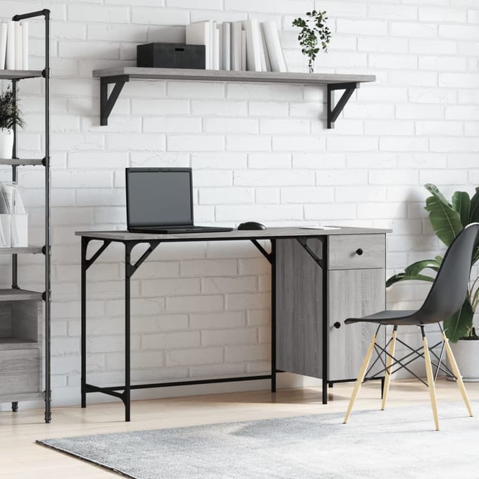 vidaXL - Bureau - 131x48x75 - cm - bewerkt - hout - grijs - sonoma - eikenkleurig