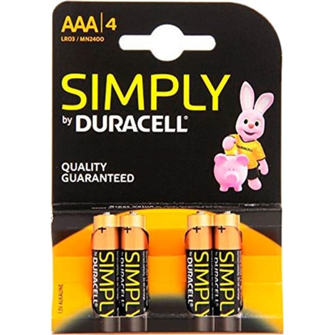 DURACELL SIMPLY ALKALINE BATTERY  AAA LR03 / MN2400 4 UNITS