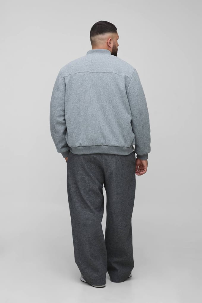 Plus Regular Fit Geborduurde Melton Bomberjas | Grey | Size 2XL