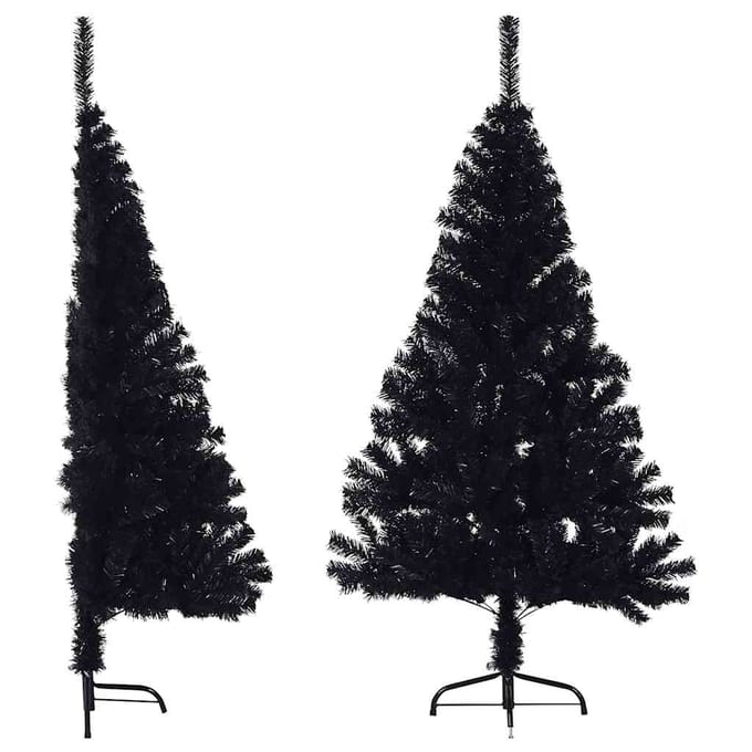 vidaXL - Kunstkerstboom - met - standaard - half - 150 - cm - PVC - zwart