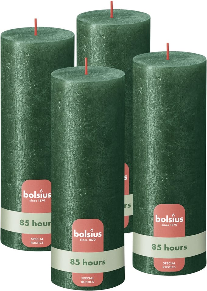 Bolsius - Rustieke kaars Shimmer - 4 Stuks - Metallic Groen - 19cm - 85 branduren
