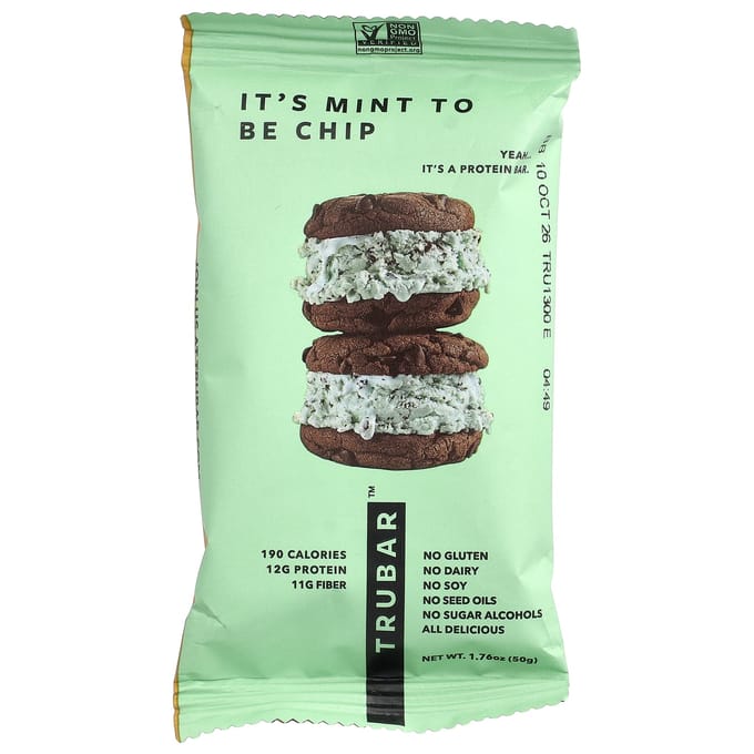 Trubar, Plantaardige Eiwitreep, It's Mint to Be Chips, 12 Repen, 50g (1,76 oz) Elk