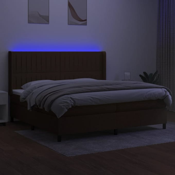 vidaXL - Boxspring - met - matras - en - LED - stof - donkerbruin - 200x200 - cm