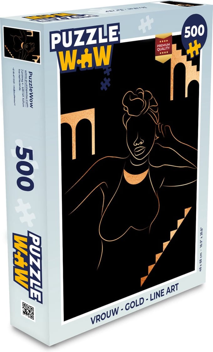 Puzzel Vrouw - Gold - Line art - Legpuzzel - Puzzel 500 stukjes