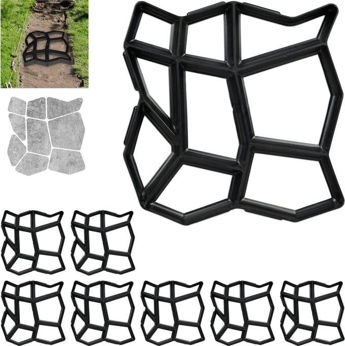 8x tuinpad mal - tuintegel mal - beton gietvorm - sierbestrating - cement
