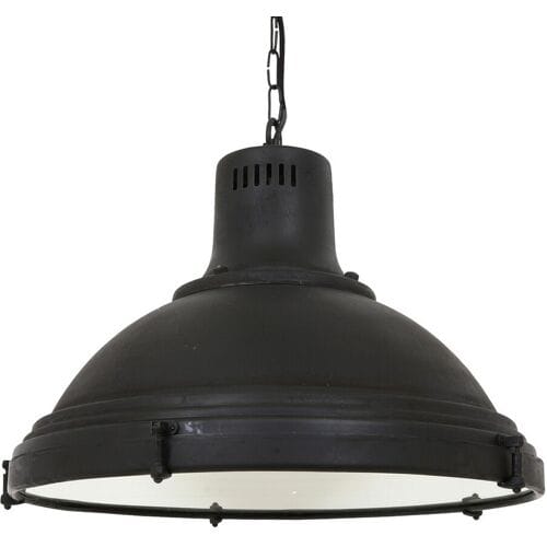 KS Verlichting Industriele hanglamp Agra zwart glazen plaat E27 kettinglamp