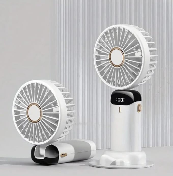 Flavers - Handventilator - Wit - Mini Ventilator - Hand Ventilator - Mini ventilator Oplaadbaar - Mini Ventilator Usb - USB ventilator - Draagbare ventilator - 3600 mAh - Digitaal beeld - 5 Standen – nekkoord - FR Service