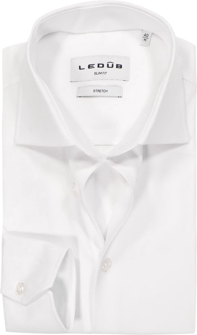 Ledub slim fit overhemd - popeline - wit - Strijkvriendelijk - Boordmaat: 41