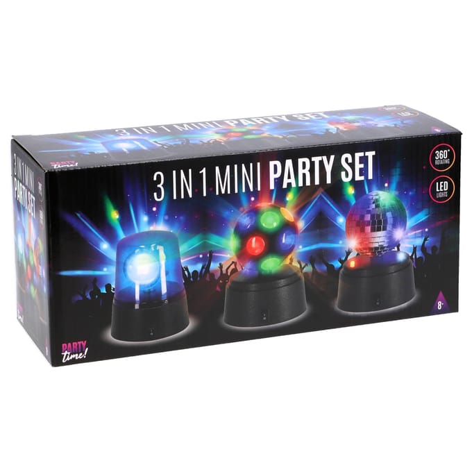 Party Time disco licht set - Mini feestverlichting 3-delig - Multicolor.