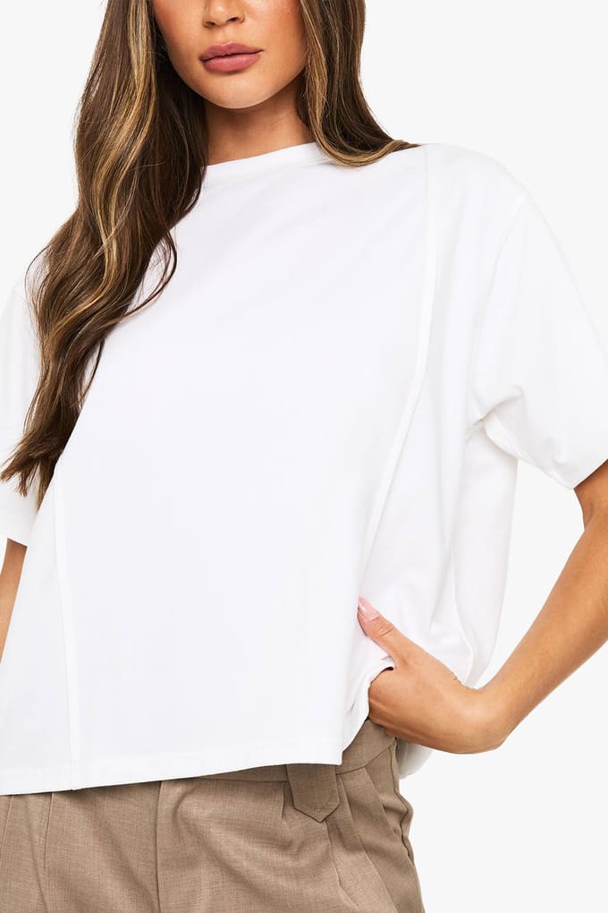 boohoo Dames Oversized T-shirt met dubbele stiknaaddetails | Wit | Maat: 36