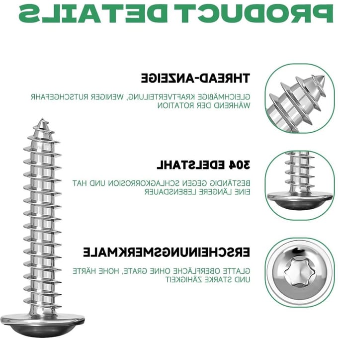 100 Stuks RVS M4X16mm Zelftappende Schroeven met Schijf, Torx Volledige Draad, Houtschroeven en T20 Boorbit