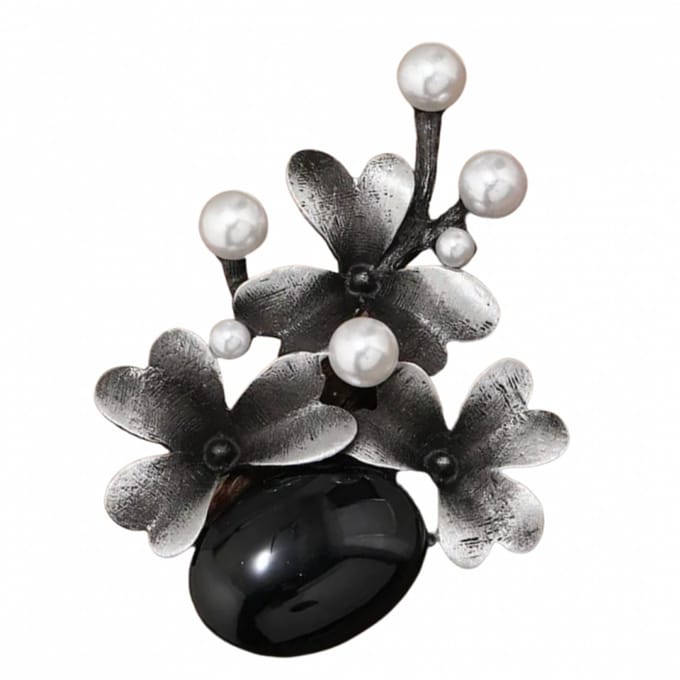Broche grijs Zwart bloem synthetische parel- Charme Bijoux