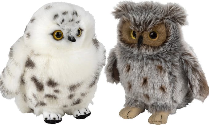 Nature Planet - Pluche uilen knuffels - 2x - Oehoe/Sneeuwuil - 18 cm