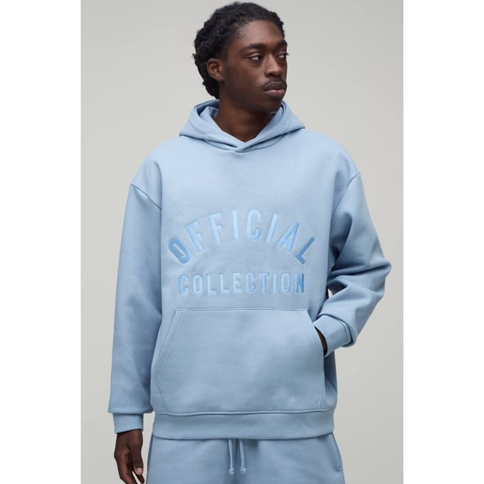 500GSM Heavyweight Essential Embroidered Oversized Hoodie | Dusty Blue | Size XL