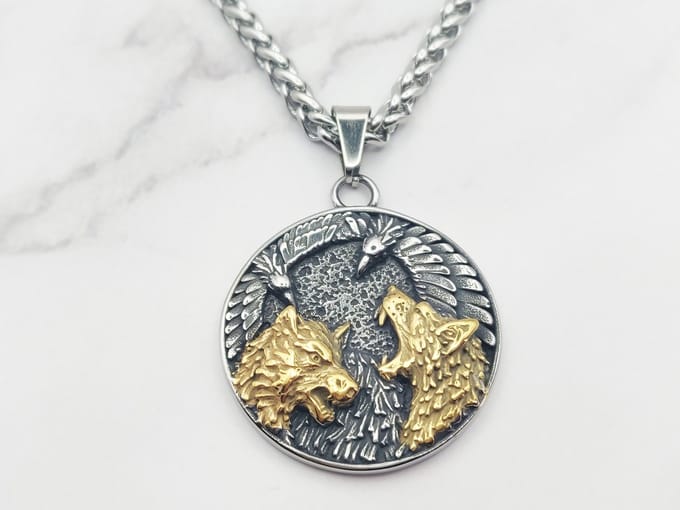 Mei's - Viking Ravens & Wolves - ketting heren - raaf - RVS zilver/goud - 60 cm