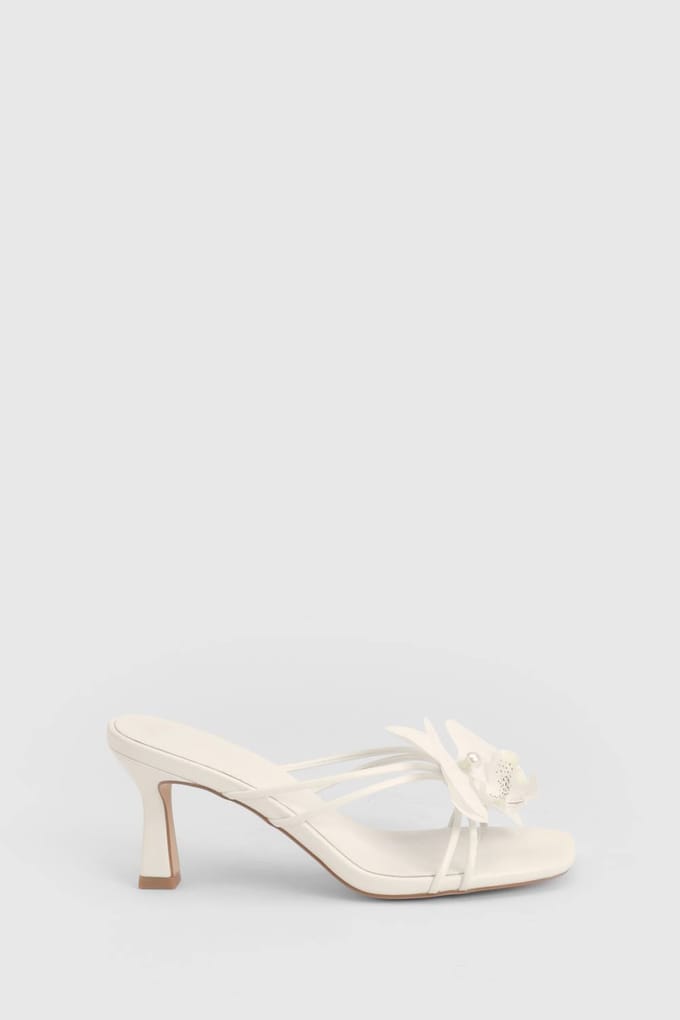 boohoo Dames Bloem Bandjes Hak Muiltjes | Creme | Maat: 39