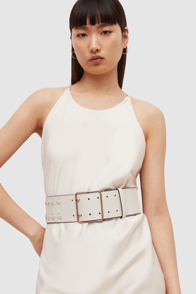 AllSaints Julia Knot Wide Belt Shell White Maat: S | Riemen Outlet | Dames | Wit