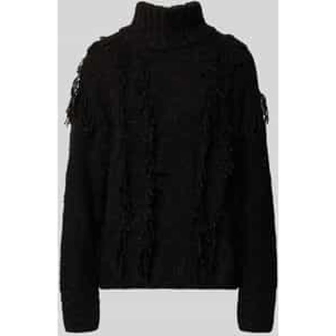 Gebreide pullover met opstaande kraag en franjes
