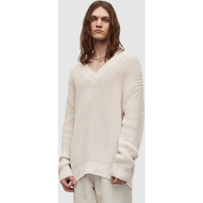 AllSaints Bayler V-neck Putty White Taglia: L | Maglioni a maglia Outlet | Uomo | Bianco